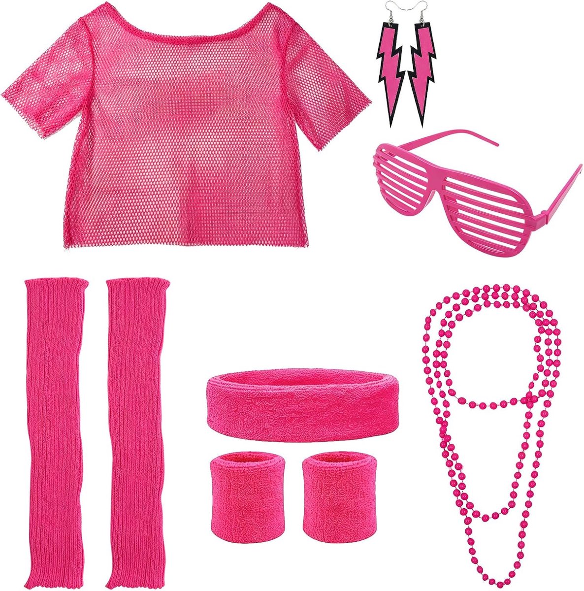 Jaren 80 en 90 neon themafeest outfit dames set accessoires