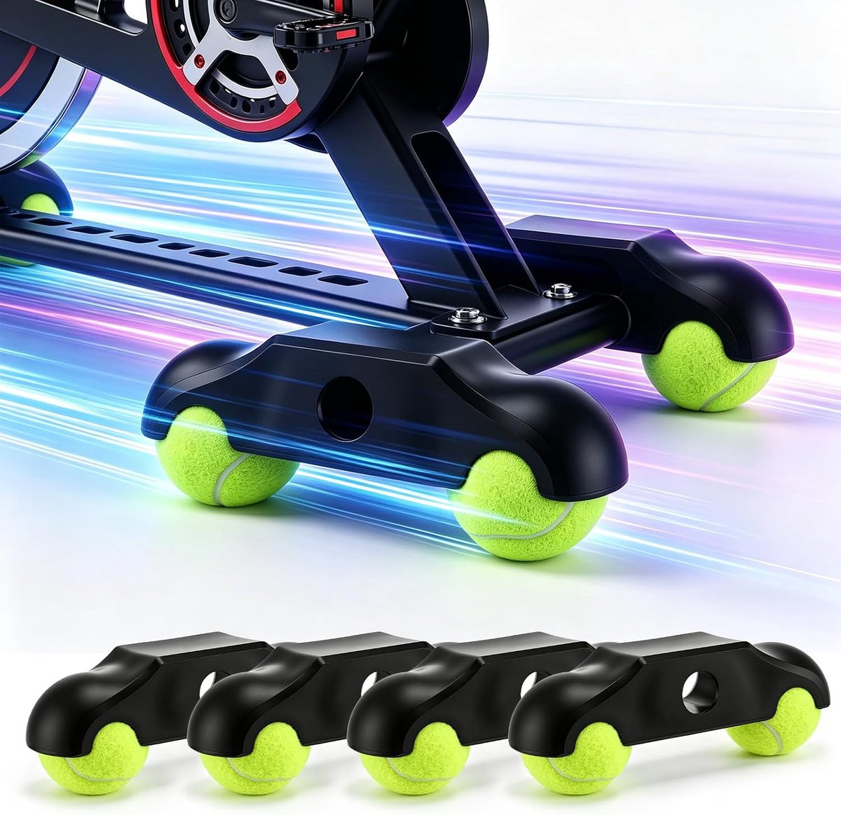 4 stuks Rocker Plate Feet, indoor cycling Snap Rocker Feet adapter, draagbare wipplaten-fietstrainer, tennisbalvoeten voor Wahoo Kickr Core 2 roltrainer, met 8 tennisballen