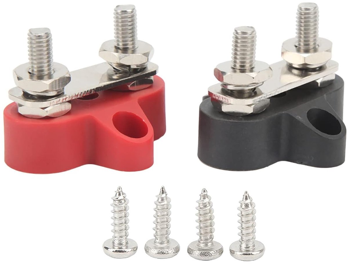 2 Stuks Stroomverdeling Aansluitblok, Stroomverdeling Busbar 48V M6 Positief Negatief 2 Noppen Batterij Aansluitblok;