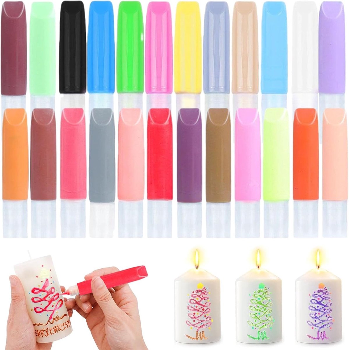 24 stuks kaarsenstiften, 24 kleuren, 10 ml, kaarsenschilderset, waspotloden voor kaarsen, kaarsverf, kaarsenpen, kaarsenstiften om te versieren voor DlY kaarsen decoreren, keramiek, schilderen