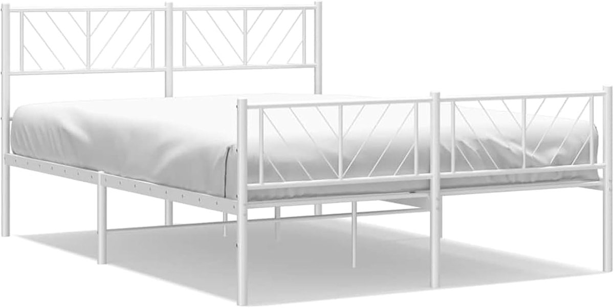 bed met hoofdeinde en onderste opbergruimte, 135 x 190 cm, wit, gepoedercoat stalen frame, inclusief lattenbodem, ideaal voor moderne slaapkamers