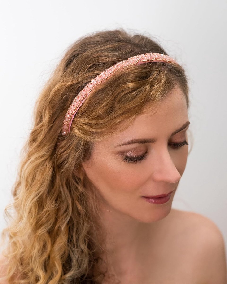 Hoofdband met kralen voor vrouwen, haaraccessoire voor bruiloften, proms en speciale gelegenheden, comfortabele en stijlvolle haarband (roze, standaard)