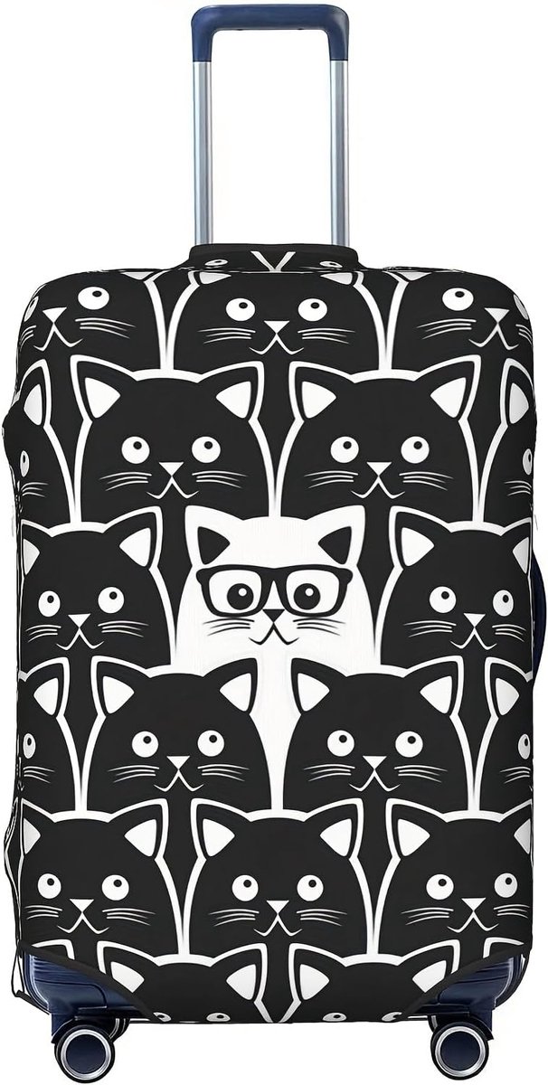Zwart-witte kat patroon bagage hoes elastische wasbare stretch koffer reizen koffer beschermer anti-kras hoes voor kinderen en volwassenen, S (45,7-53,3 cm (45,7-53,3 cm koffer),