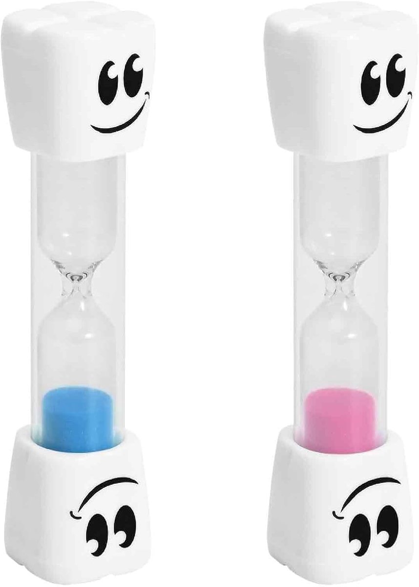Zandloper voor kinderen (2 stuks), kindertimer met smile-design voor tandenpoetsen, spelen en klaslokaal, visuele zandloper voor tijdmanagement, blauw en roze