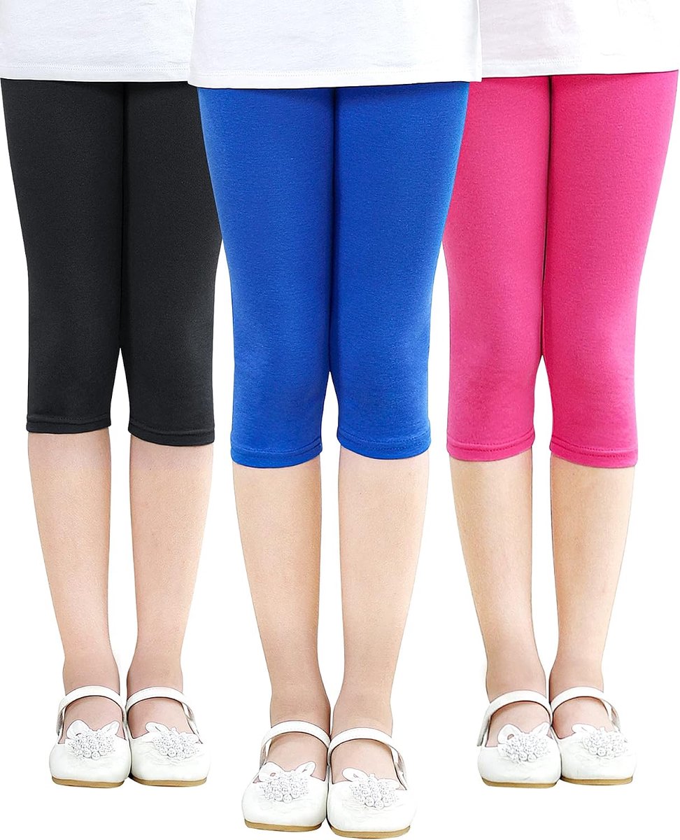 Leggings Katoen Effen Zomer Set van 3 Zwart, Rozerood, Blauw 128-134 EU (Fabrikant Maat 130)