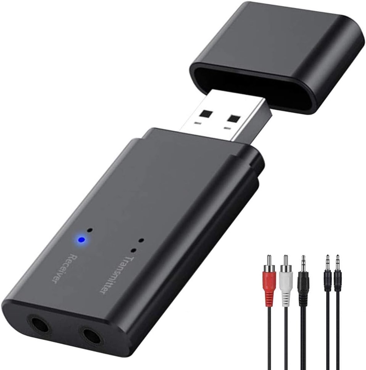 Bluetooth 5.3 USB-adapter, 2-in-1 zender, USB-adapter, draadloze muziekadapter met RCA en AUX 3,5 mm, voor tv, pc, auto, hoofdtelefoon, projector, mobiele telefoon, tablet