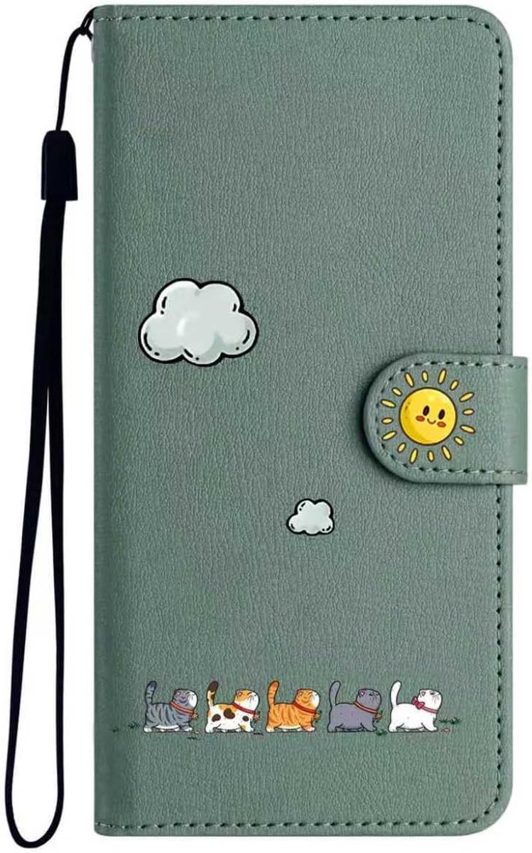 Flip Hoesje voor Samsung Galaxy A56 5G, Schattig Katten Cat PU-lederen Klapbare Hoes Telefoonhoesje Portemonnee Hoesje Flip Case Wallet Cover met Kaarthouder Standaard Magneetsluiting, Groen