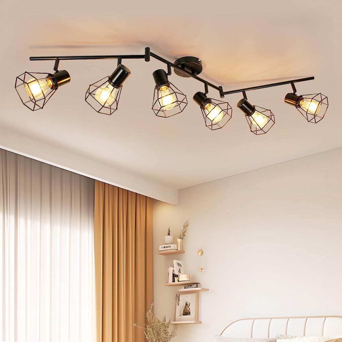 6-weg LED plafondverlichting draaibare keukenverlichting plafond E27 spotbalken zwarte industriële spots plafondverlichting voor keuken slaapkamer woonkamer lounge hal, geen gloeilampen
