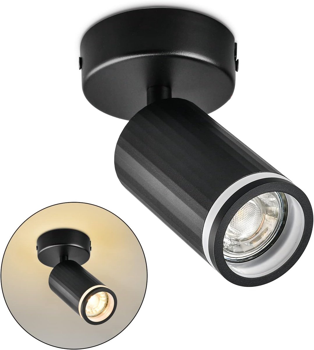 1 lichtpunt, zwart, zwenkbaar, GU10, wandspot, afneembare frontring, spotlamp, plafondlamp voor woonkamer, slaapkamer, gangen, zonder lampen
