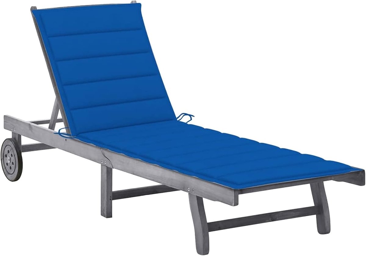 Zonneligstoel voor de tuin met kussen, ligstoel, strandstoel, zonnebed voor buiten, zonnebed, klapstoel van hout