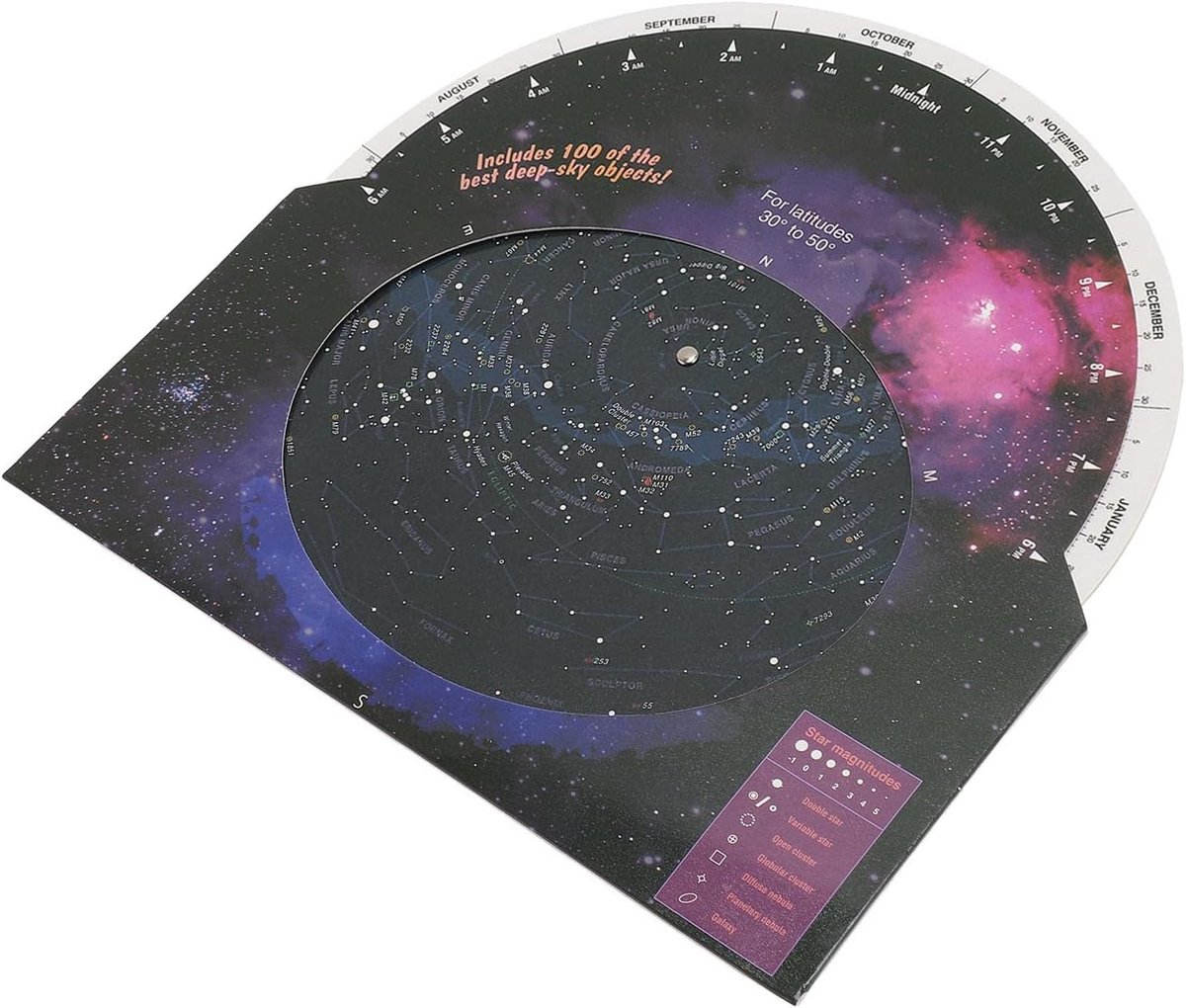 Aqxreight Star MAP VOOR ASTRONOMIE ROTATIEVENDE Richting Star Finder Telescope Accessory VOOR 30 Tot 50 Graden North Latitude