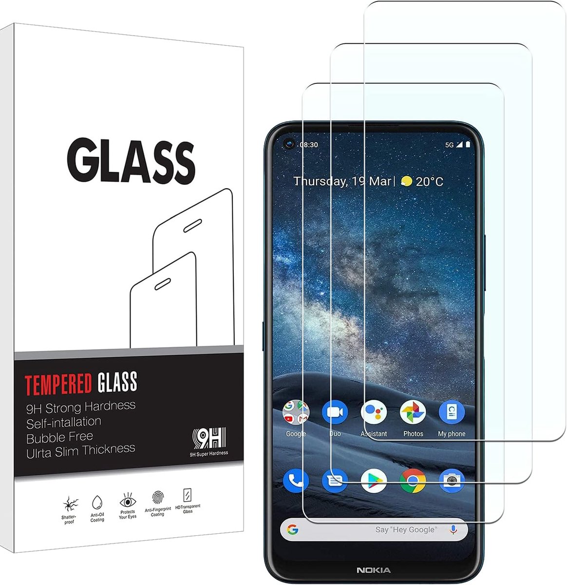[3 stuks] pantserglas schermbeschermfolie voor Nokia 8.3 5G, 9H hardheid, anti-krassen, anti-luchtbellen, HD-helder scherm, beschermfolie, compatibel met Nokia 8.3 5G