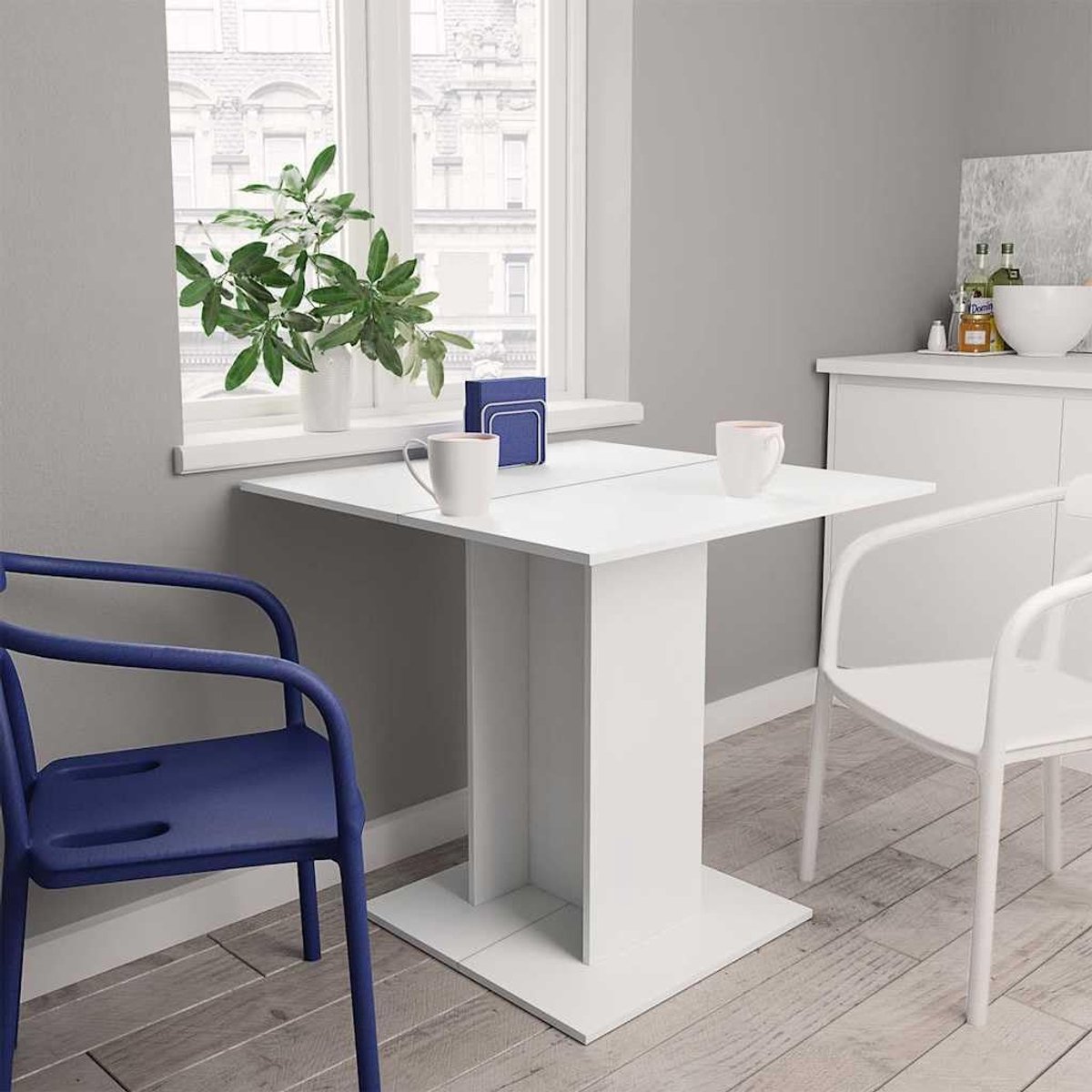 Hout minimalistische eettafel 80x80x75 cm wit