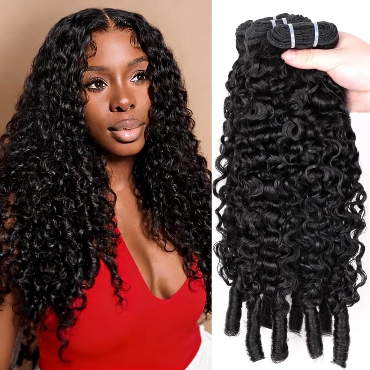 Curly Bundles Human Hair 20 22 24 Inch Water Wave 3 Bundles 3C4A Water Wave Human Hair Wet and Wavy 100% Unprocessed Brazilian Virgin Quick Weave for Women Natural Black