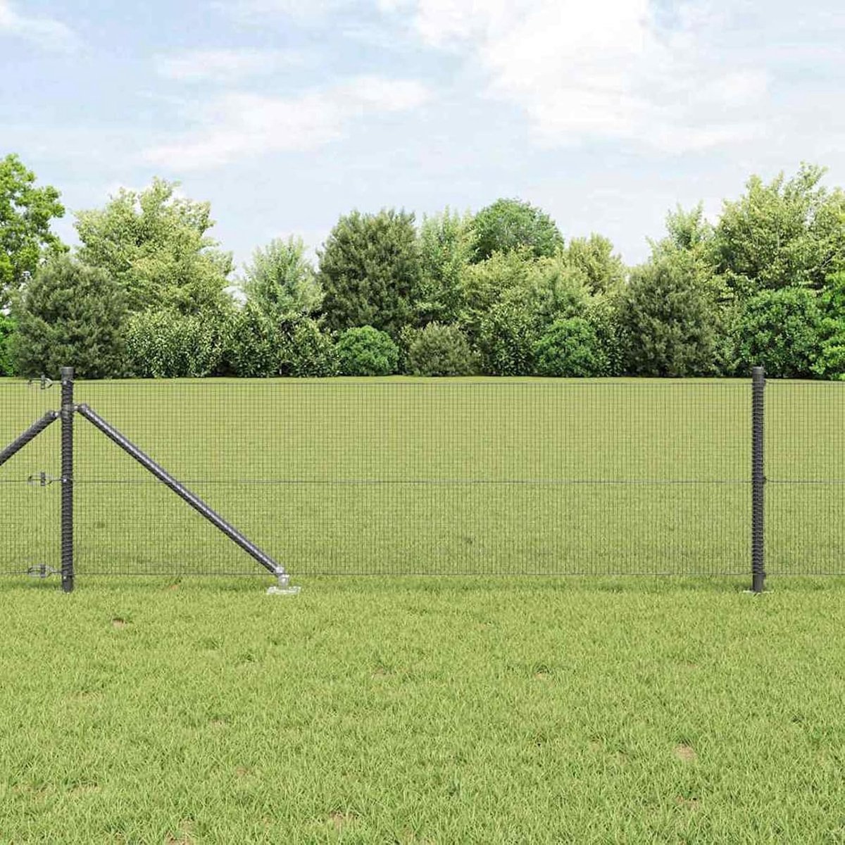 Lasijzer hek met 7 spike-stangen grijs 0,4 x 10 m staal, hekstangen metalen palen stalen palen voor draadhekken tuinhek binnenplaats kippenhok wilgenhek buiten