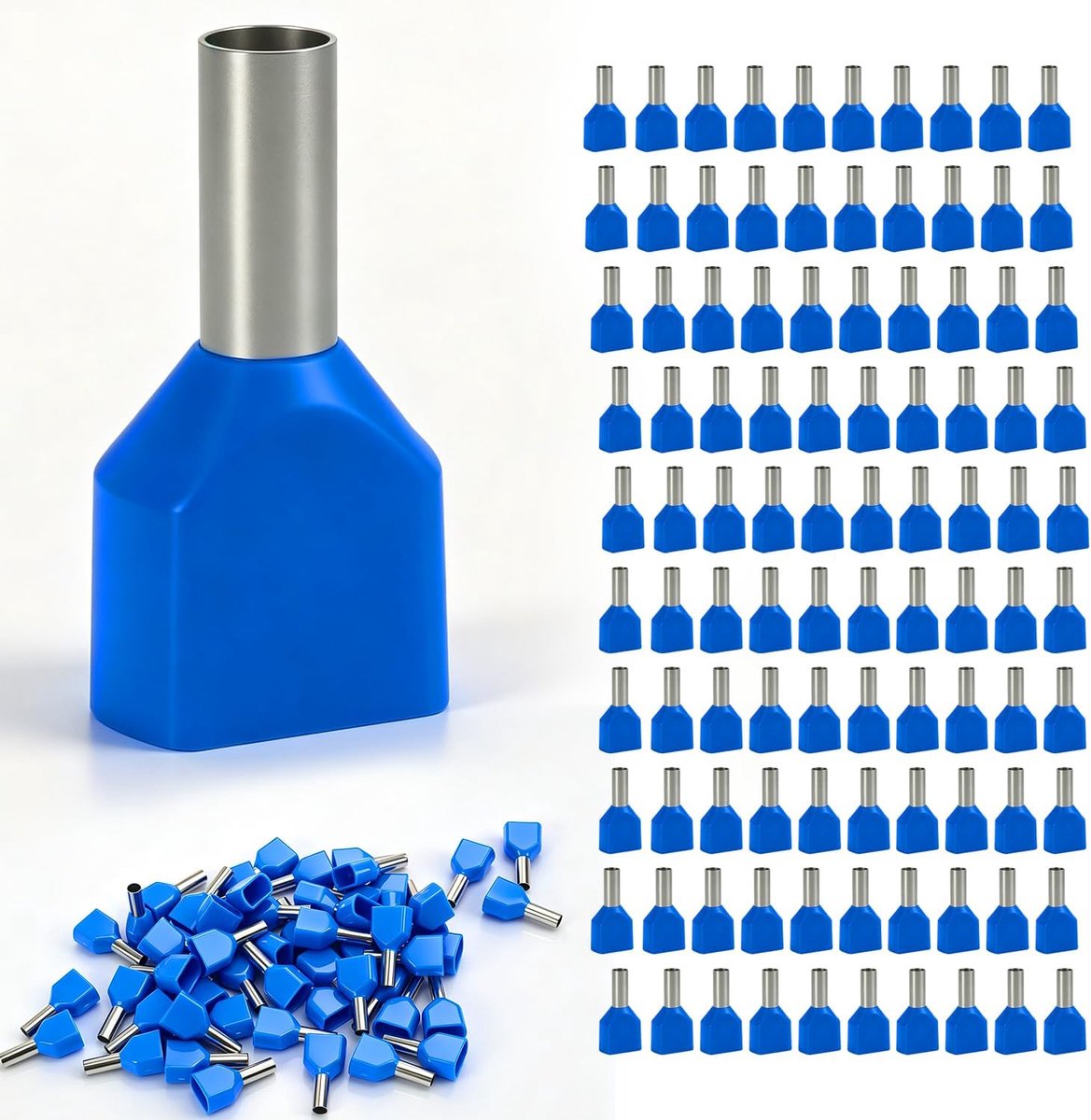 100 stuks adereindhulzen 2,5 mm², Twin adereindhulzen 2,5 mm², dubbele set