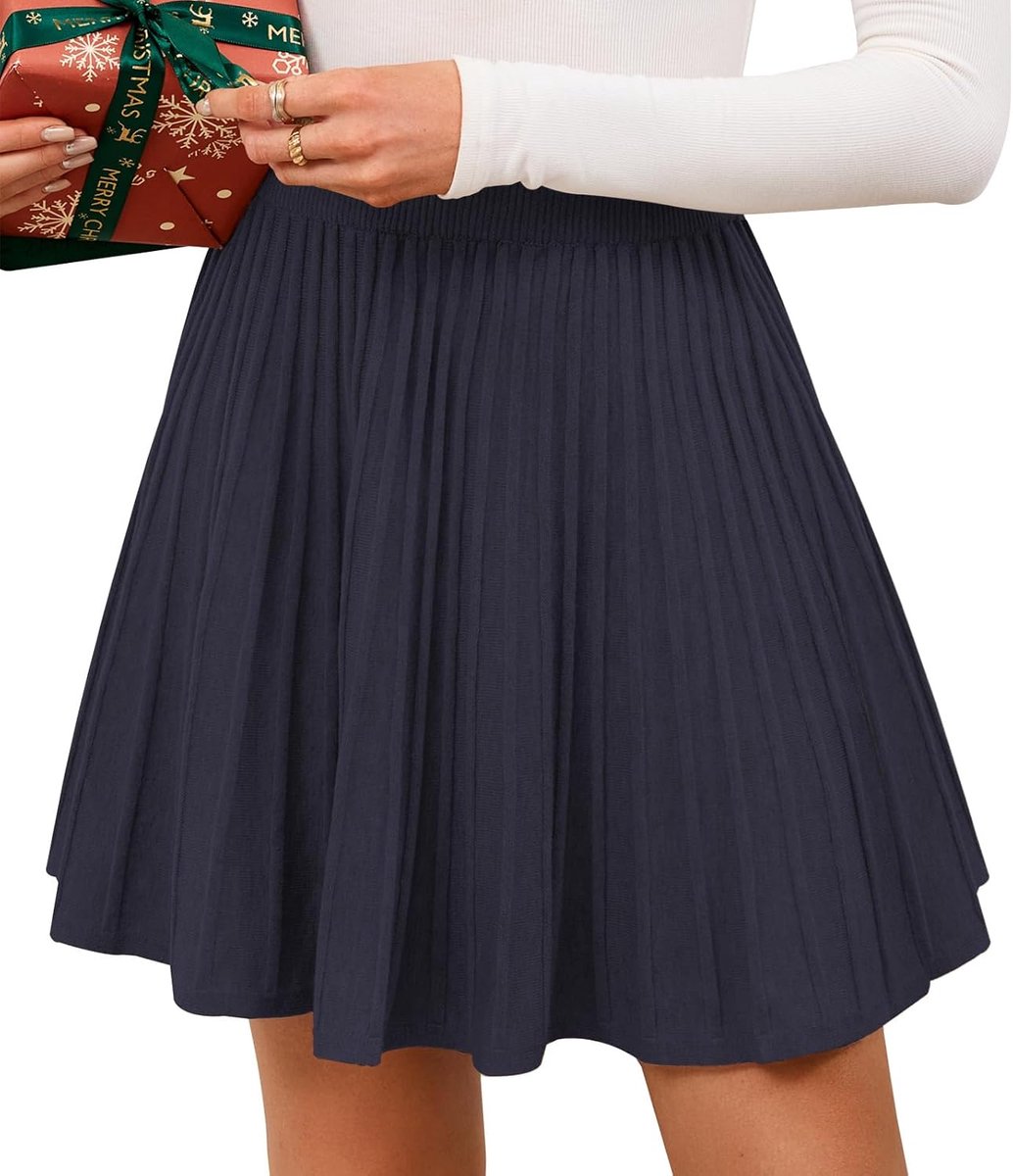 Damesrok, minirok, elastisch, hoge taille, gebreid, plissé, winterrok