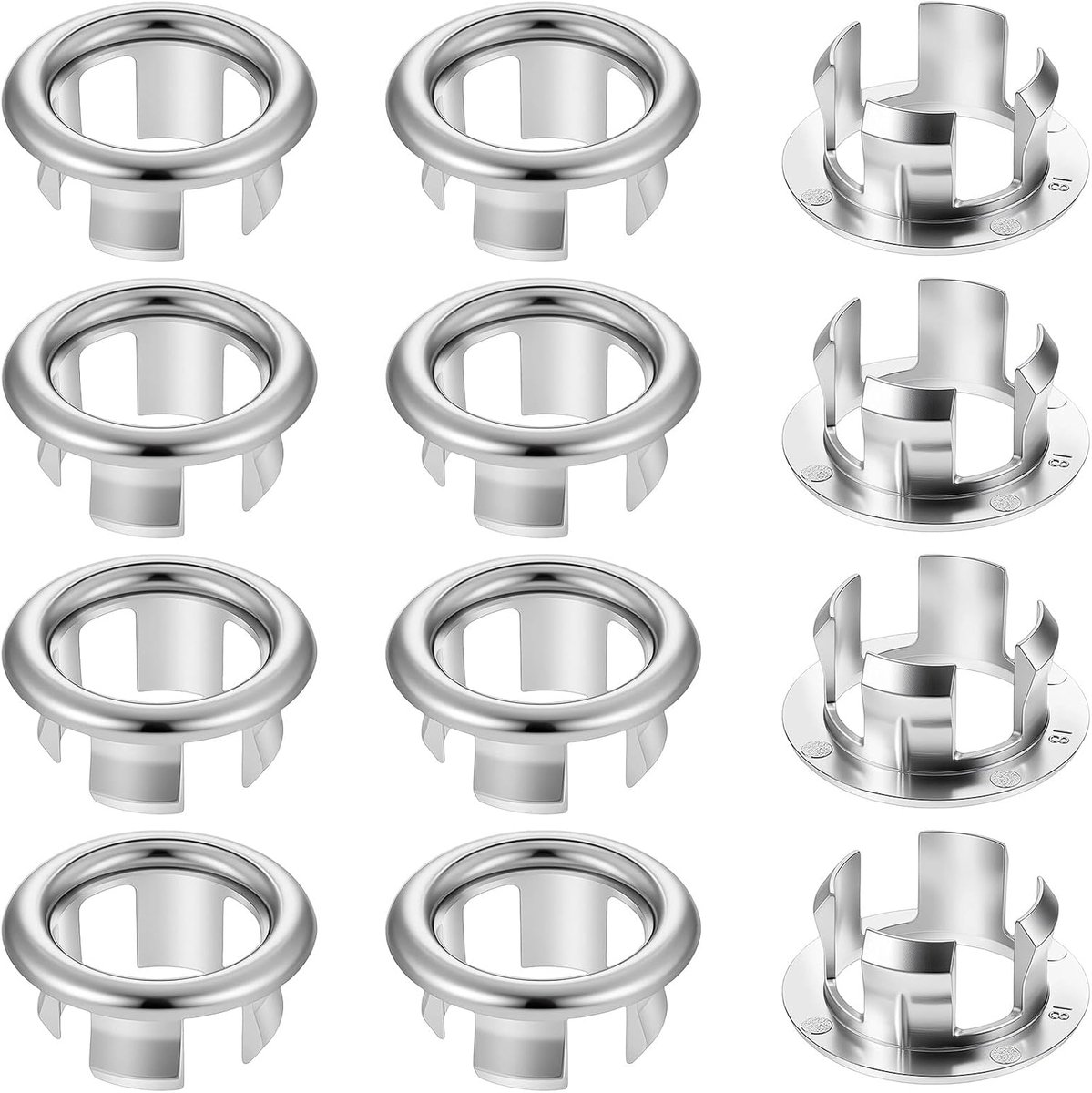 12 stuks overloopafdekkingen voor wastafels, 22 mm, ronde overloopring van ABS voor badkamer en keuken, universele vervanging voor wastafelgat, verchroomde afwerking