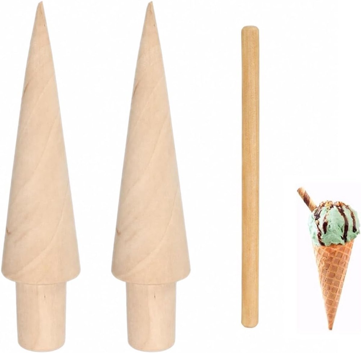 3 stuks hoornvormpjes hout, wafelhoorn hout planthout, pizzelle roller, wafelkegel, roller, gebakgereedschap, pizzellemaker, decoreren, bakgereedschap, perfect voor huishouden en café