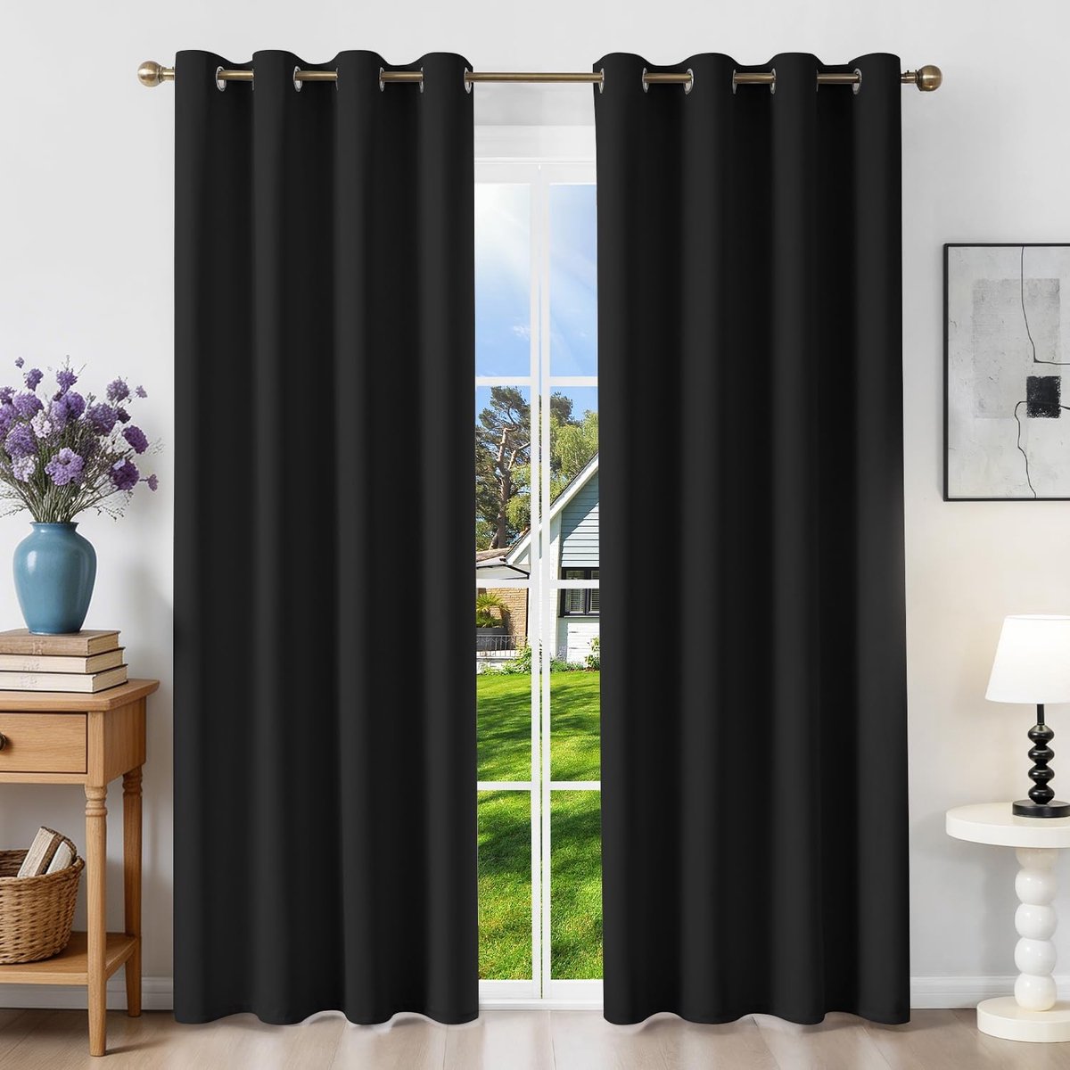 Verduisteringsgordijn, isolerend, tegen kou, 140 x 200 cm (b x h), 2 stuks, raam, ondoorzichtig, zwart, met oogjes, anti-hitte, uv-bescherming, lawaai, binnen, decoratie, kleedkamer
