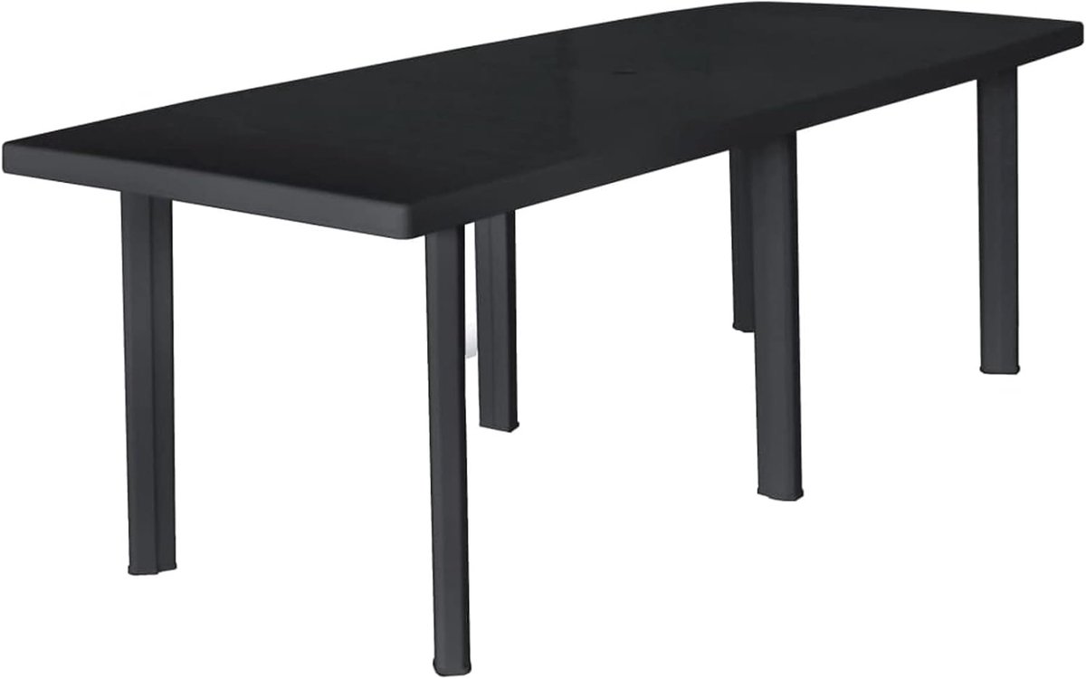 Tuintafel met parasolgat (3,6 cm diameter), vierkante terrastafel, balkontafel antraciet kunststof, 210 x 96 x 72 cm