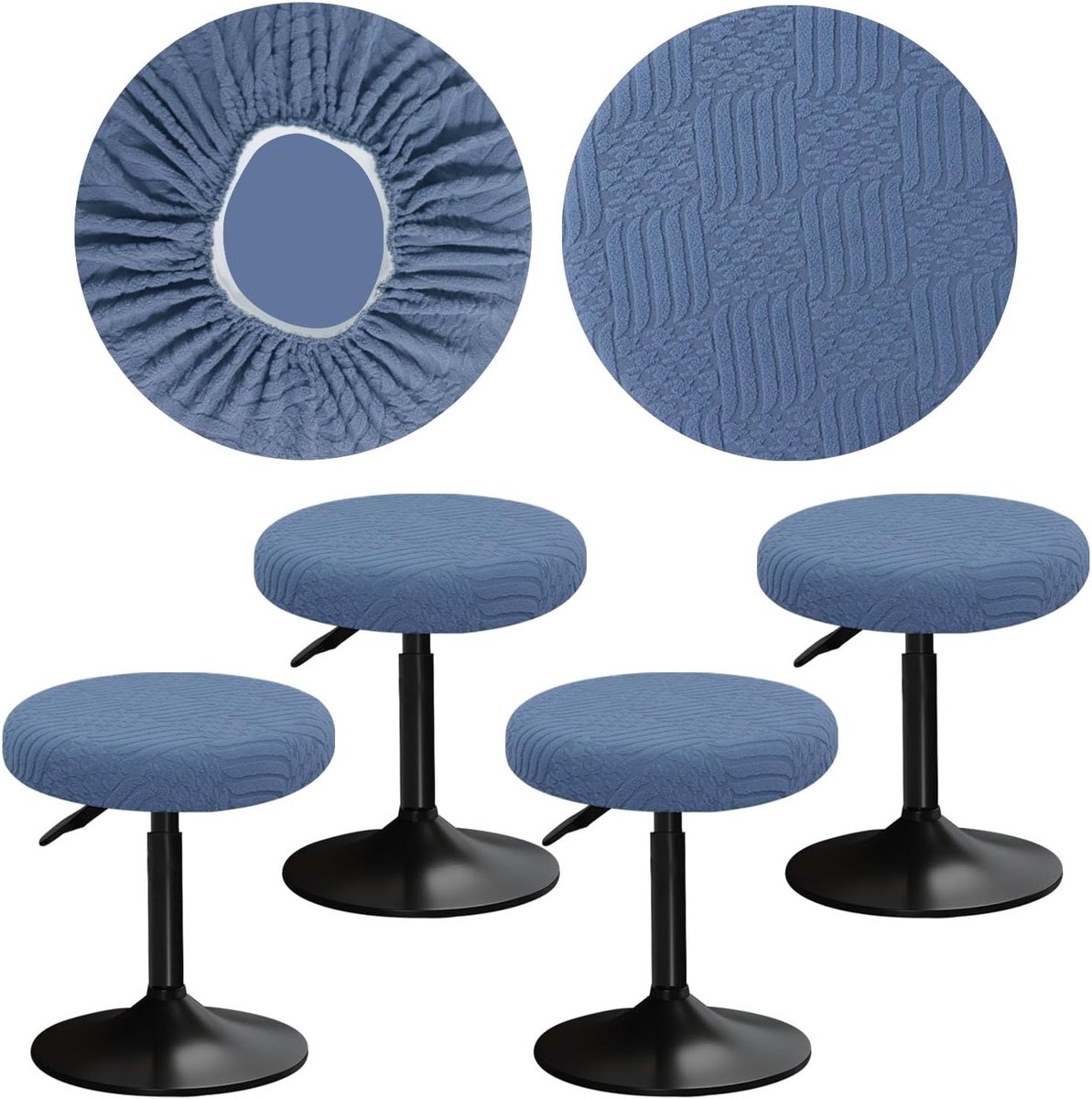 Krukhoezen rond 30-40 cm met jacquardpatroon barkruk stoelhoezen rond, elastisch, zacht en comfortabel zijn rijke kleuren die afneembaar en wasbaar zijn (4, Blauw)