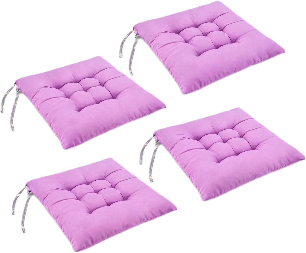 Set van 4 stoelkussens met banden, comfortabel zitkussen van 40 x 40 cm, voor buiten, wasbare zitkussens, tuinmeubels, gevuld zitkussen, zitkussen voor tuin, balkon, terras en eetkamer
