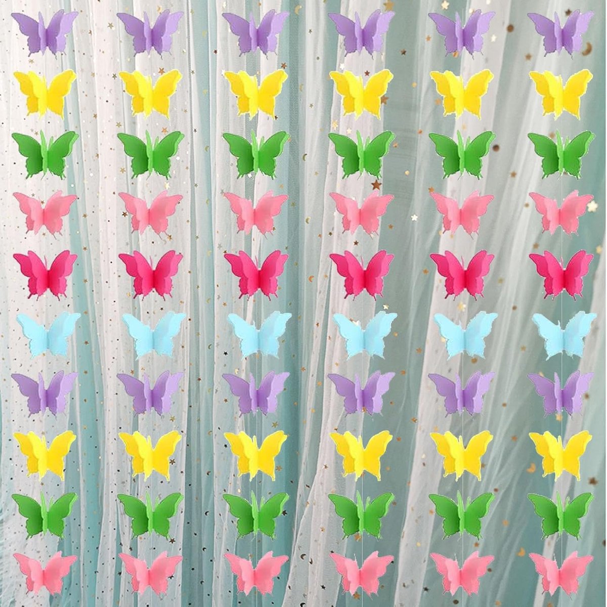 6 stuks 3D-papieren vlinderslingers, vlinder hangende decoratieve banner papier feestslingers voor bruiloft babyborrel, woondecoratie, veelkleurig