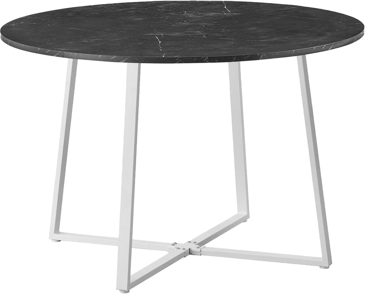Eettafel Ø 110 cm NOA, houten eettafel, ronde keukentafel, marmerlook industrieel design, tafel voor 4 personen, stabiel & modern, 11216-UW-MSCH