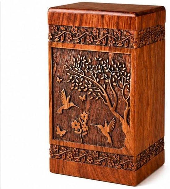 Animal Design Handgemaakte Houten Crematie Urn Box voor Volwassenen Mannelijke Vrouwelijke Urn Menselijke As Houder Doos voor Woonkamer Deco (8 x 4,75 x 4,75 Inch = Klein - 45,4 kg) — afbeelding 3