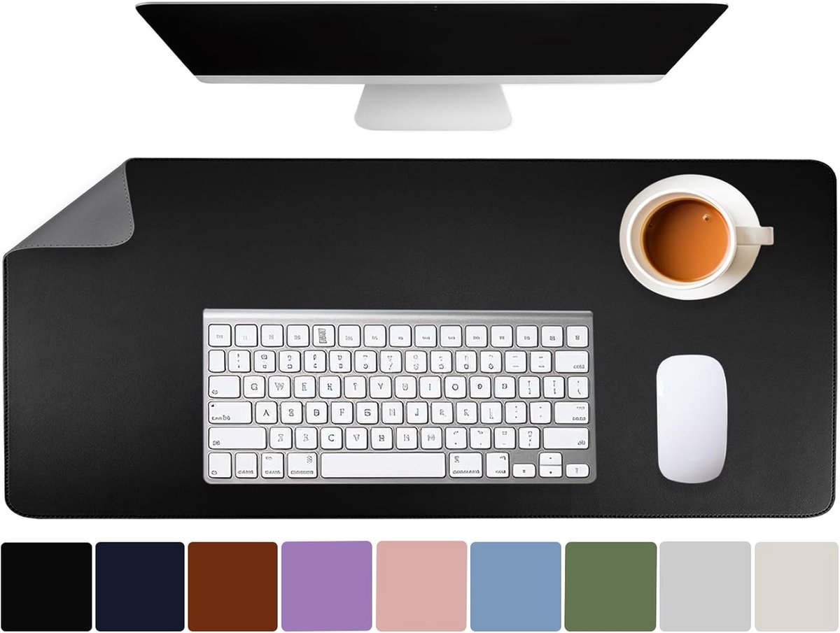 XXL Muismat 90 x 43 cm Muismat Zwart Grijs Bureaured Deco Grote Muismat Bureaumat PU Leren Laptop Bureaustoel Accessoires