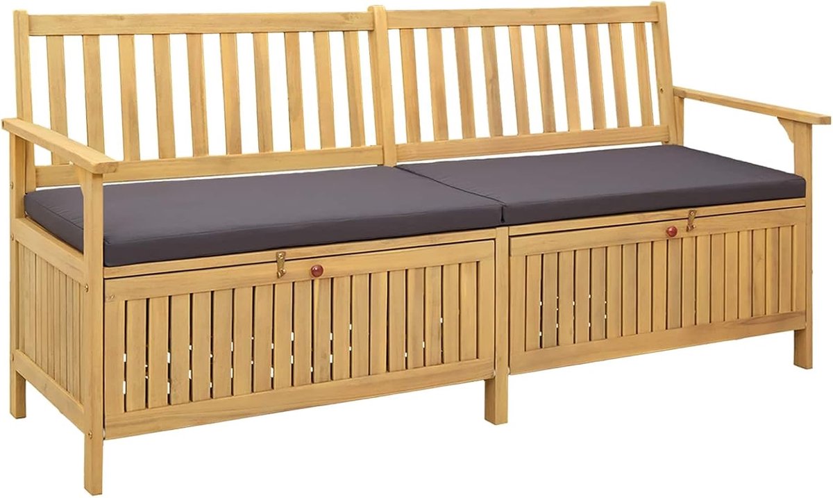 Opslagbank met kussen en deuren 170x63x84 cm weerbestendig tuinbank opbergbank voor buiten met zitkussen opbergruimte terras balkon
