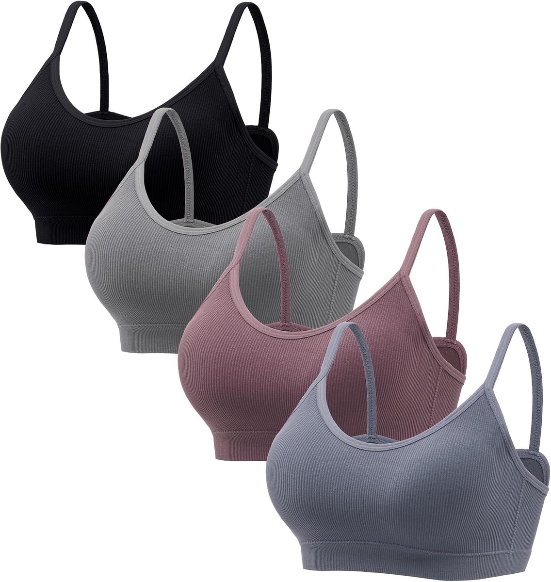 Sportbeha's met bandjes voor dames, 3 stuks, gewatteerde draadloze sportbeha voor training, hardlopen, medium ondersteuning, yoga-beha