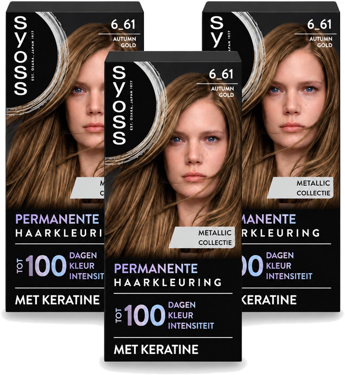 3 x SYOSS - Coloration 6-61 Autumn Gold- Haarverf - Grijsdekking - Vermindert Haarbreuk - Voordeelverpakking - 3 stuks