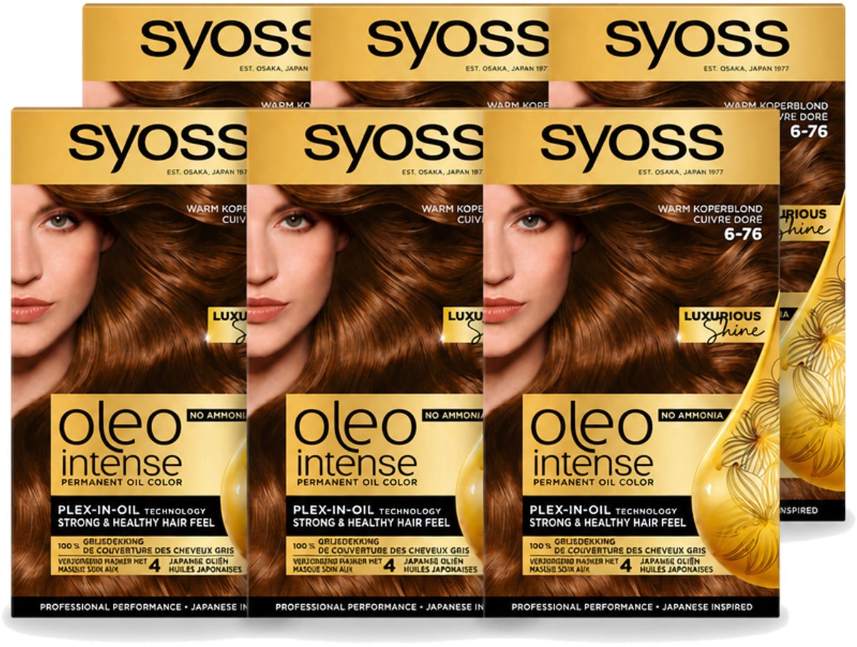 6 x SYOSS - Oleo Intense 6-76 - Haarverf - Permanente Haarkleuring - Warm Koperblond - Langdurige Kleur - Voordeelverpakking - 6 stuks