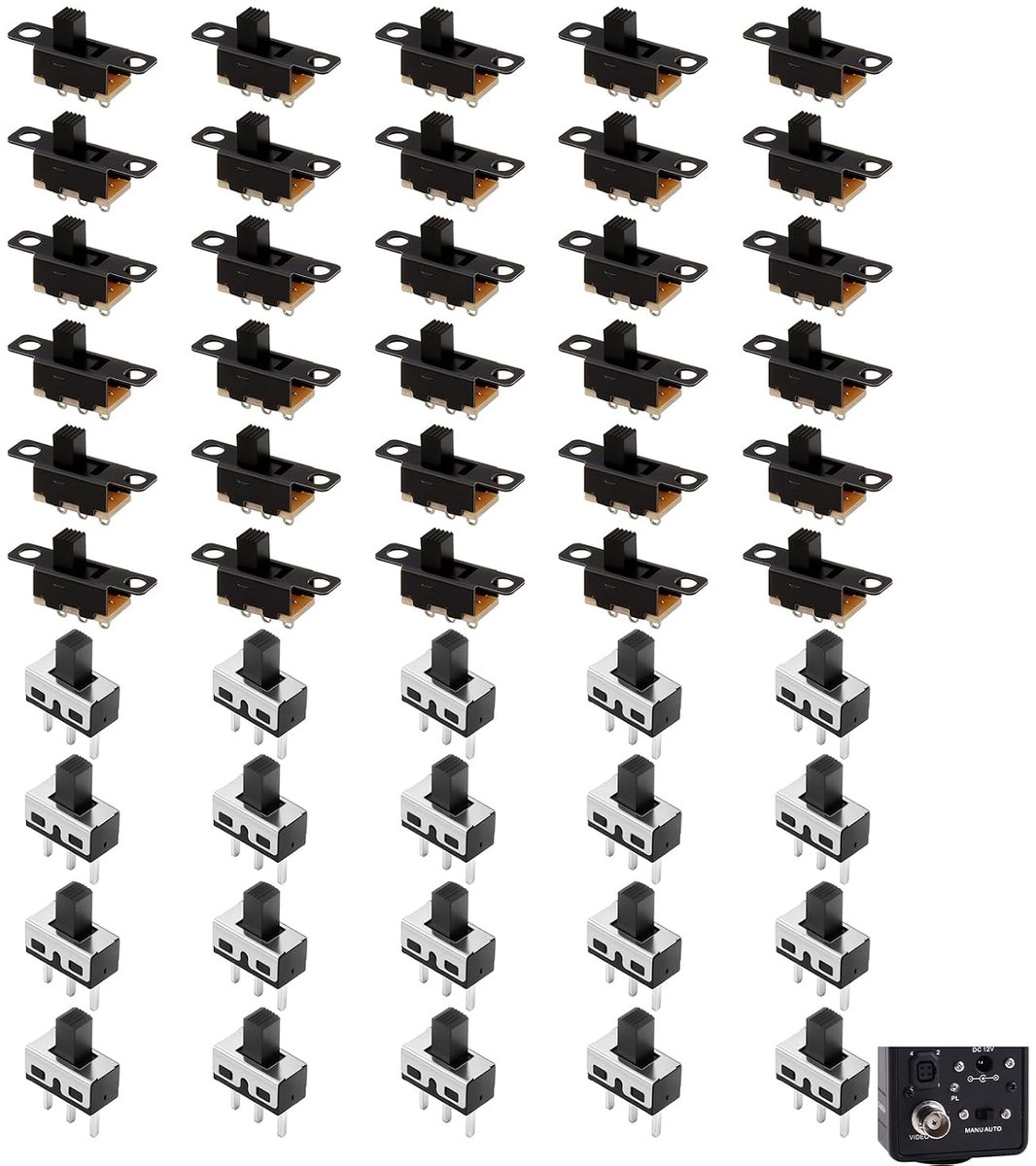 50 stuks SPDT, 3-polig, 2 posities, mini-schuifschakelaar, SS12D10, 250 V, 3 A en SS12F15, 50 V, 0,5 A, elektronische schakelaar voor Arduino, audio, speelgoed, doe-het-zelfprojecten