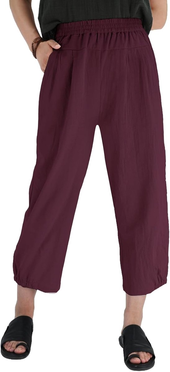 Umes Dames zomer katoenen casual broek 7/8 broek elastische taille effen yoga met zakken