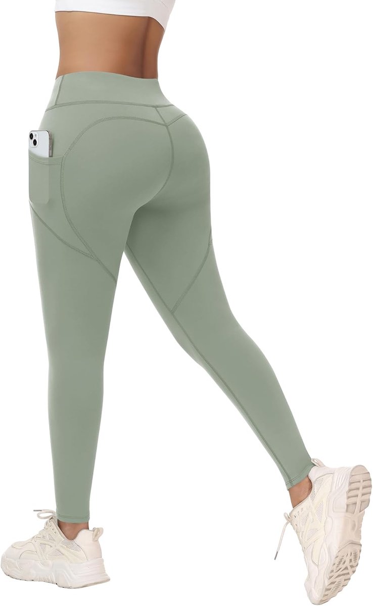 Leggings voor dames, hoge taille, elastische sportbroek met zakken
