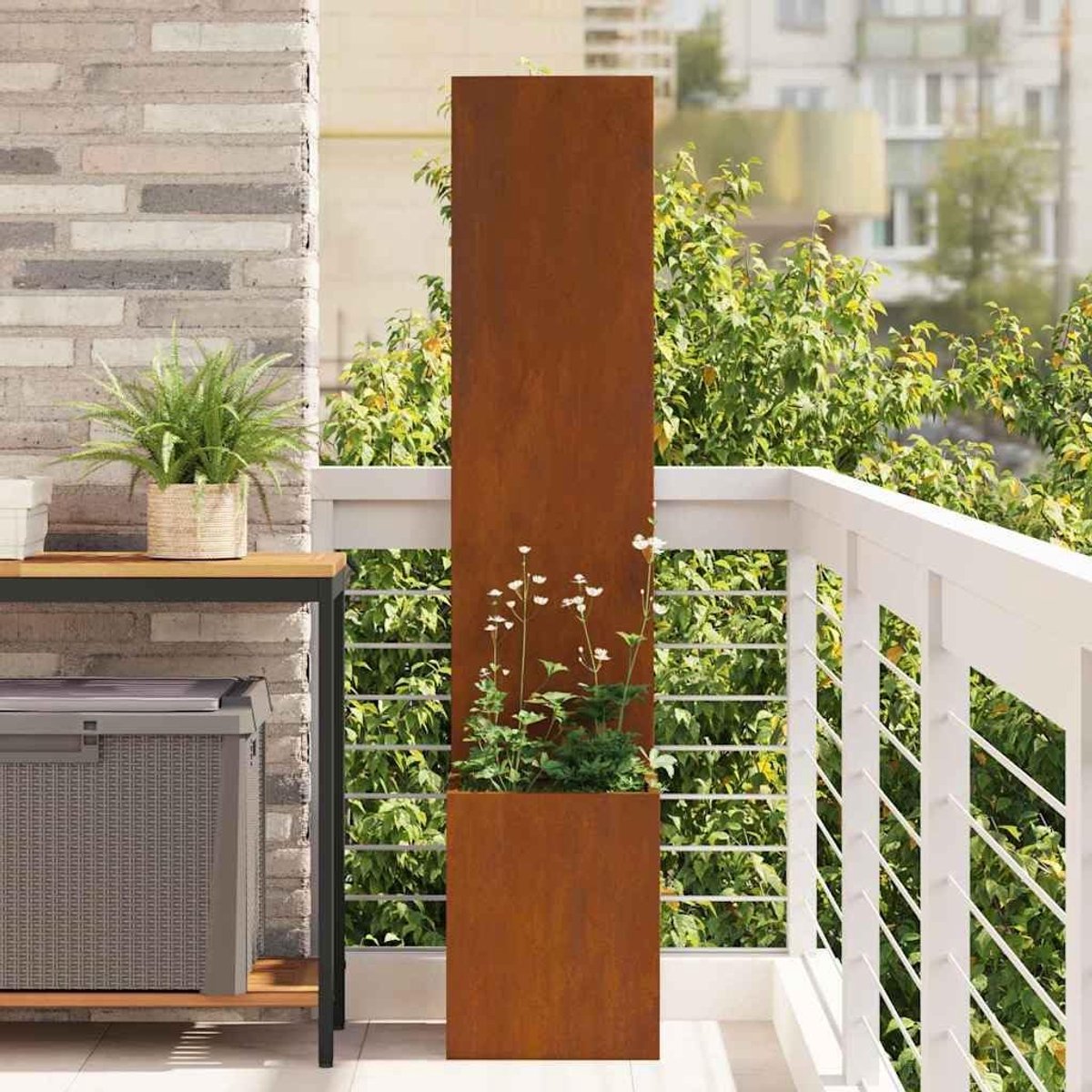 Tuin zichtwerend scherm 32 x 150 cm van weerbestendig staal, decoratief privacyscherm voor terras en tuin, zichtwerend paneel met filigraan inzetstukken, bruin