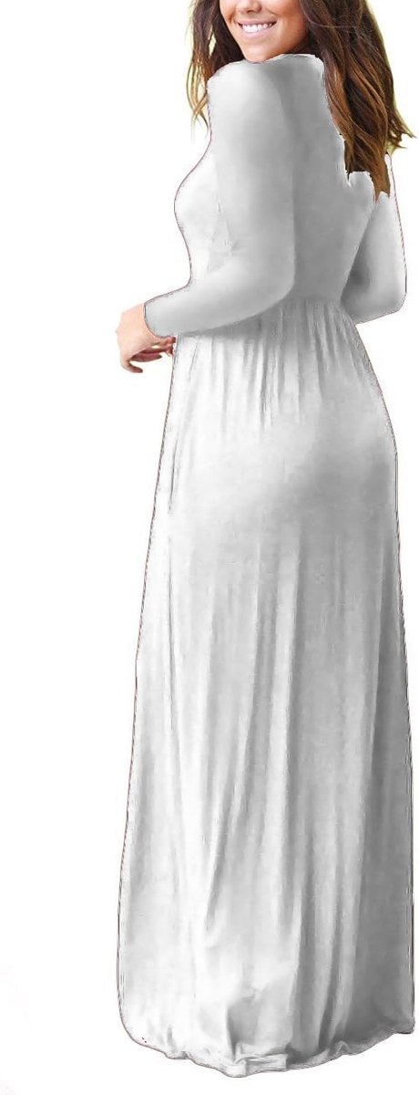 Maxi-jurk met lange mouwen voor dames, casual, lange maxi-jurk met zakken, vloerlange rok, dames, lange herfst, winterjurk, strandjurk, elegante wikkeljurk, partyjurk, lange jurken, S