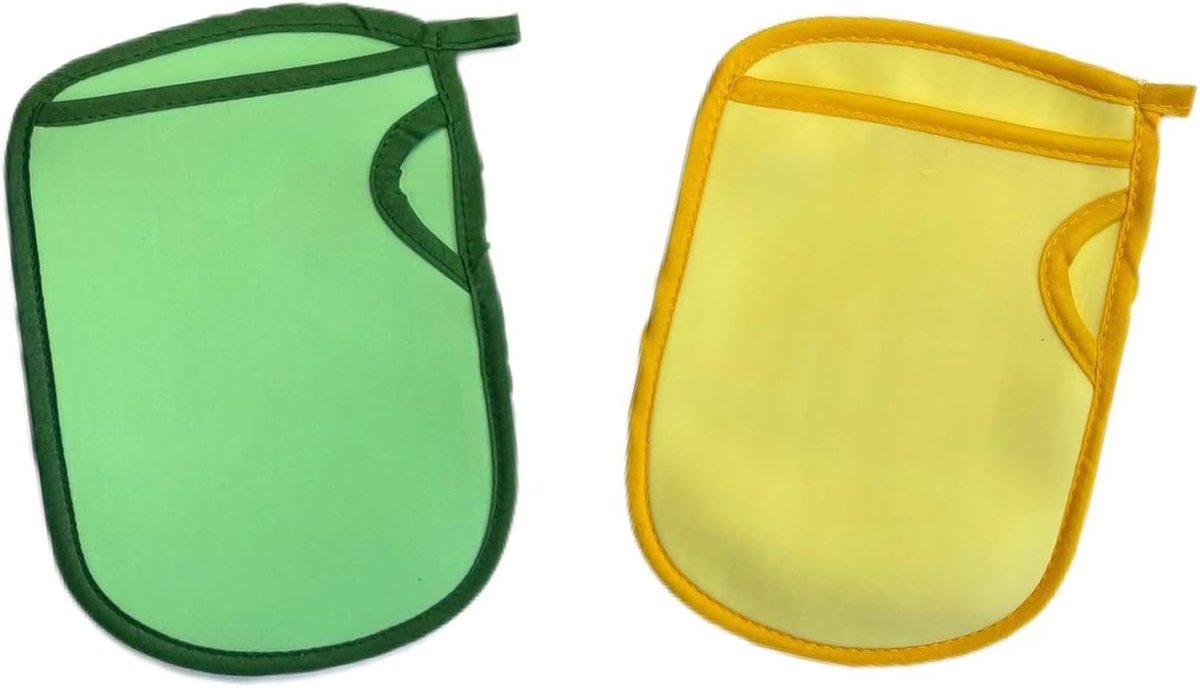 2 stuks peelende douchehandschoenen, dubbelzijdige peelende badhandschoenen, diepe schone dode huid voor spa-schoonheids-huiddouche, groen en geel