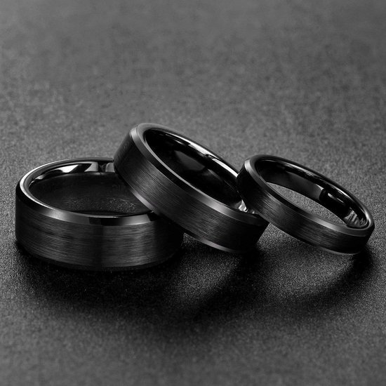 Ring, voor dames en heren, wolfraamcarbide, geborsteld zwart, verlovingsring of trouwring — afbeelding 2