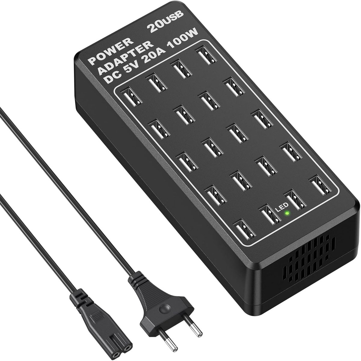 USB-opladers, 20 poorten Desktop USB A oplaadstation, 100W multifunctionele USB Smart Charger, compatibel met iPhone 11/12/13/14/15/Samsung S22/S23/S24/Google Pixel/Xiaomi/OPPO/iPad/Tablets