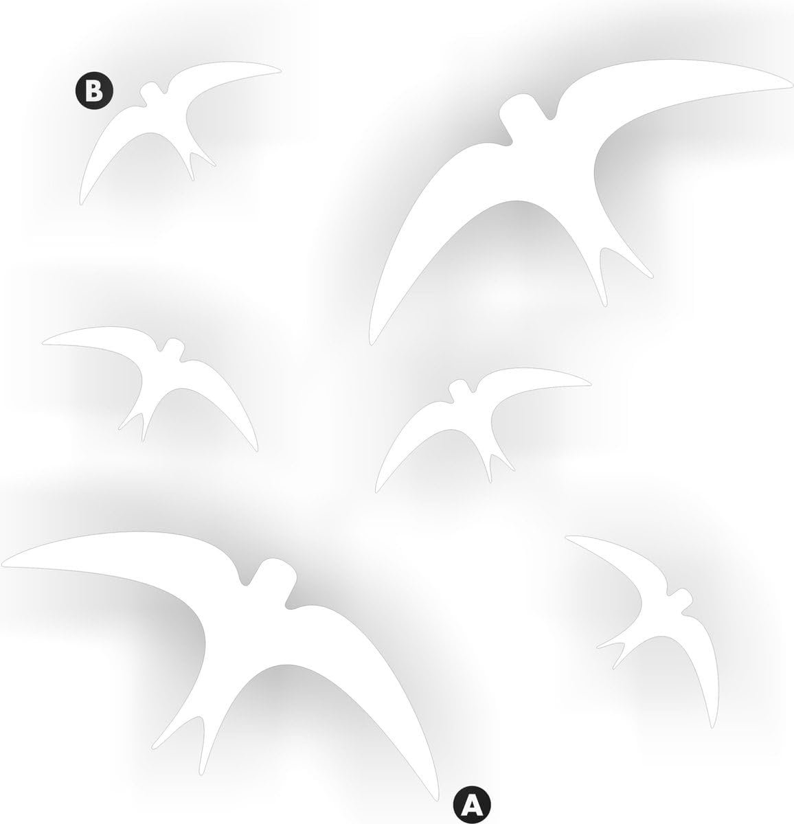 Raamstickers voor vogelbescherming sticker set van 6 vogels. (Wit)