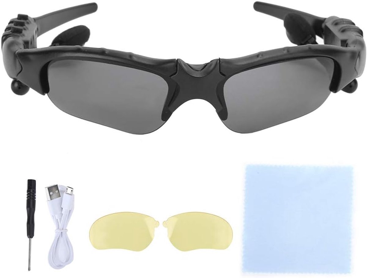 Bril, Draadloze Bluetooth MP3 Gepolariseerde Lenzen Muziek Bellen Zonnebril met Stereokoptelefoon, voor Smartphone, voor Reizen, Strand, Paardrijden, Zwart+Gele Lens