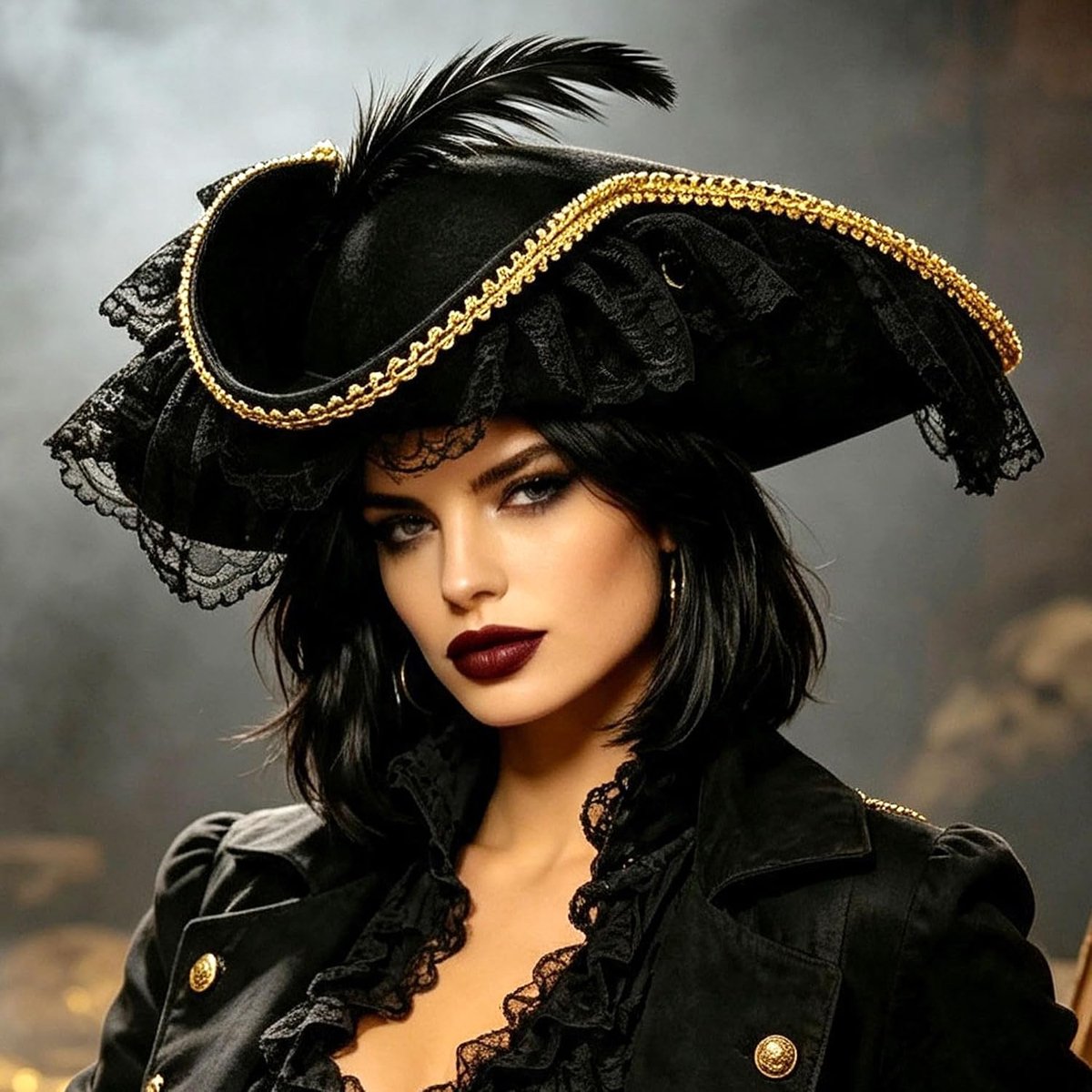 Piratenhoed dames heren driesteek met veer accessoire
