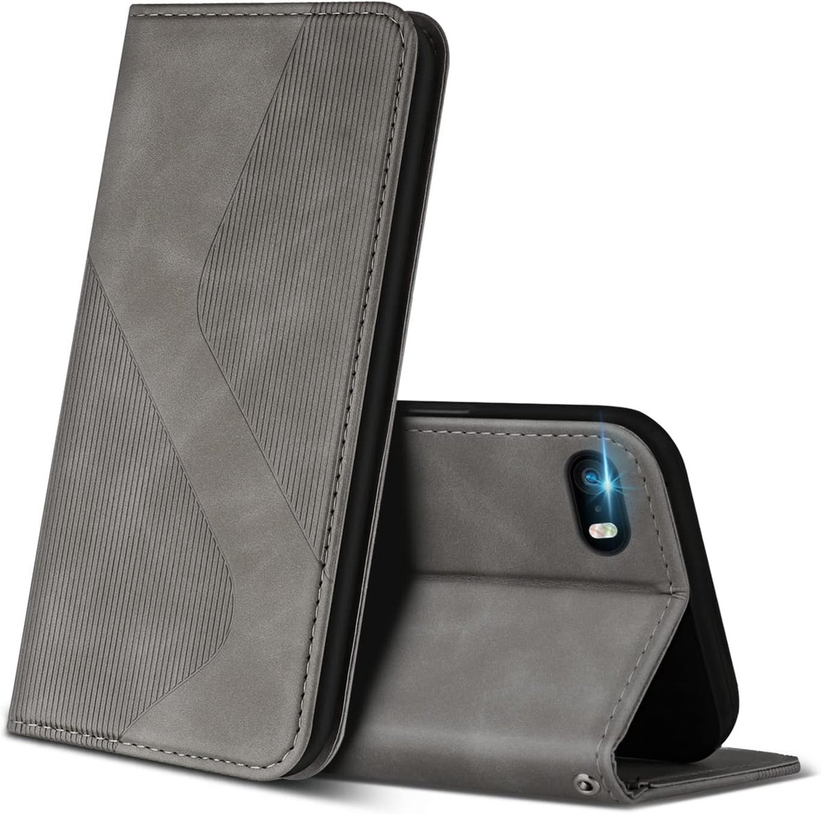 Hoesje voor iPhone 5 / iPhone 5s, PU Kunstleer Bookcase Telefoonhoesjes met [Kaartsleuven] [Stand], Flip Case Beschermhoesje voor iPhone 5 / iPhone 5s (Grijs)