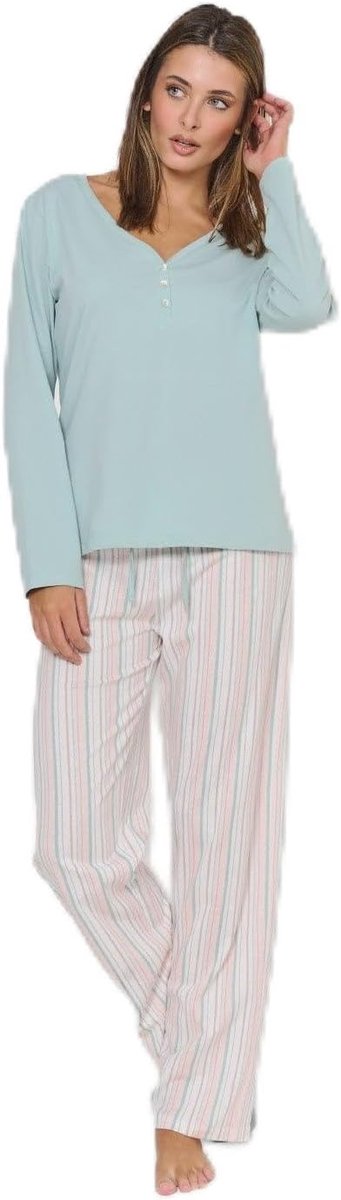 Damespyjama 100% Katoen met Lang Shirt en Lange Broek - Pyjama voor alle seizoenen - Lente en Zomer