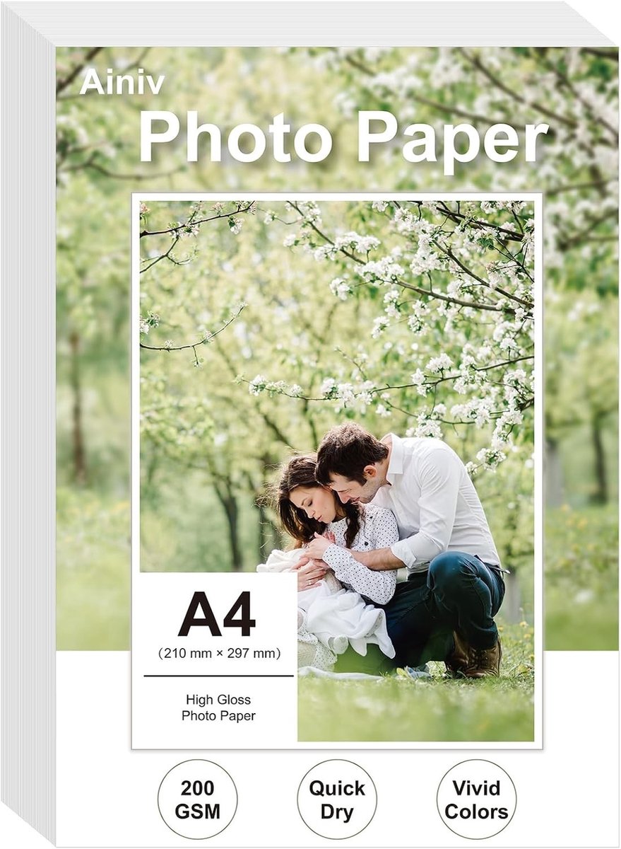 Glanzend A4 fotopapier 200gsm - 100 vellen hoogwaardig fotopapier voor printers, ideaal voor afdrukken van foto's en kunstwerken