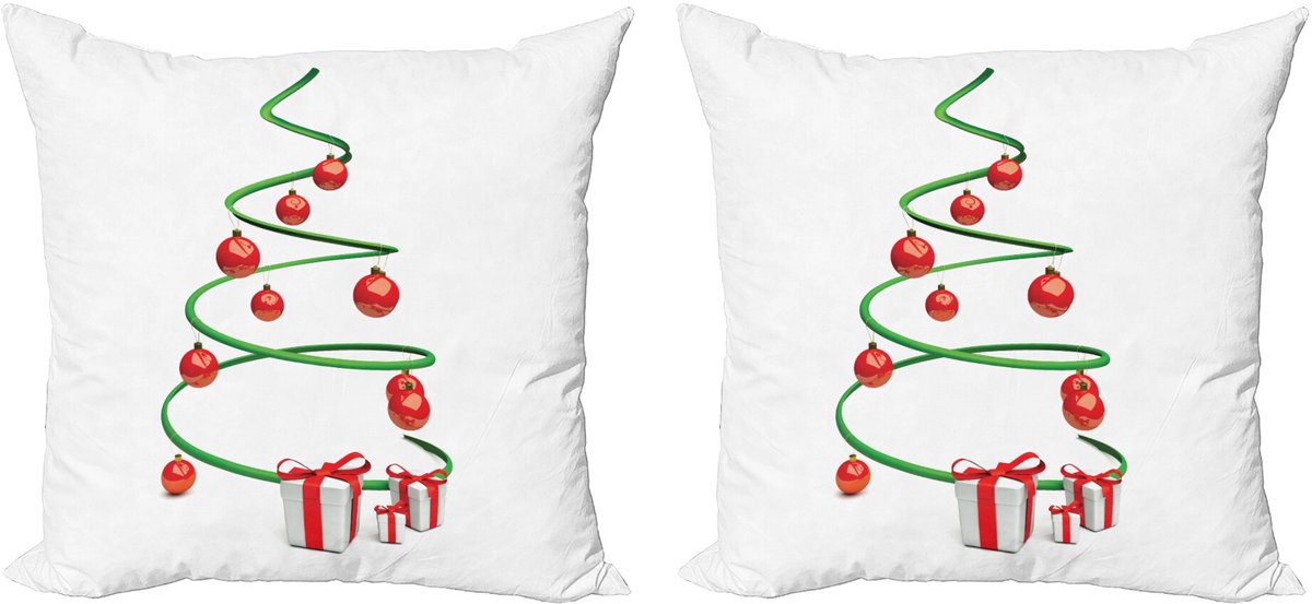 ABAKUHAUS Kerstmis Sierkussenhoes Set van 2, Abstracte Weihnachtsbaum, Modern Accent Dubbelzijdige Digitale Print, 40x40, Groen Wit Rood